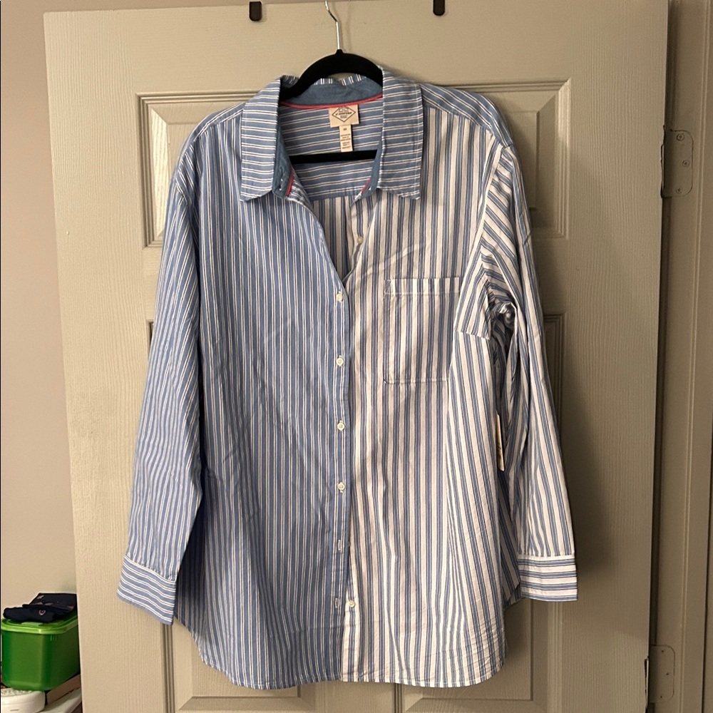 St John’s Bay woman’s Blue and White Striped Button-Up Shirt. 100% cotton